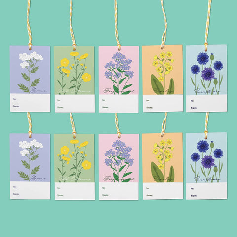 Scandinavian Wildflowers Gift Tags - Mixed Set of 10