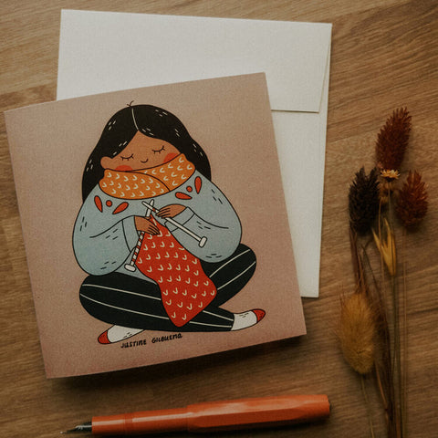 Knitting a Scarf Greeting Card