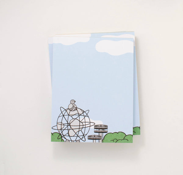 Unisphere Pigeon Dreaming NYC Blank Notepad