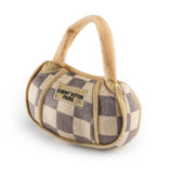 Checker Chewy Vuiton Handbag Squeaker Dog Toy: Large