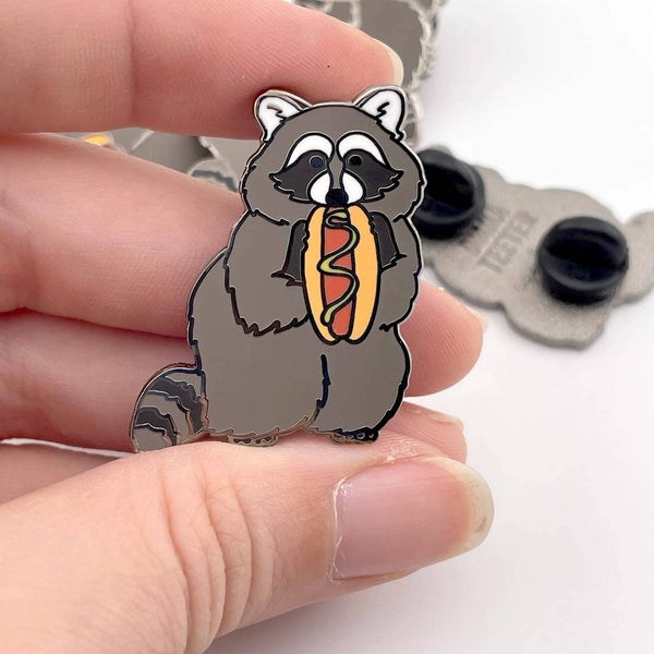 Hot Dog Loving Raccoon Enamel Pin
