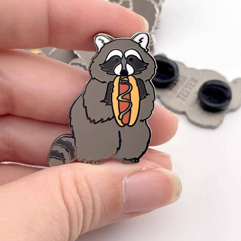 Hot Dog Loving Raccoon Enamel Pin