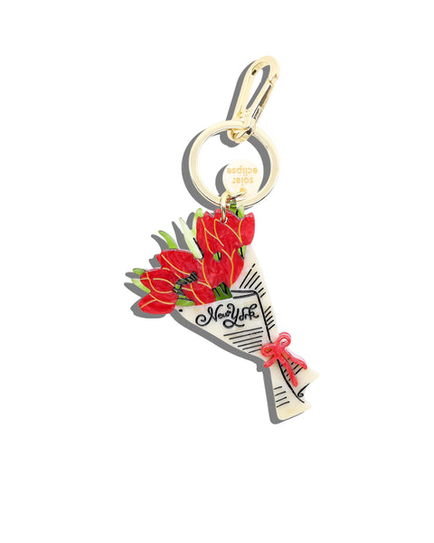 Hand-painted Newspaper Tulips Bag Charm + Keychain