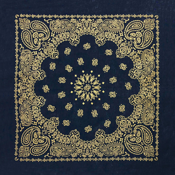 Bandanna - 22" - Metallic Navy Gold Paisley
