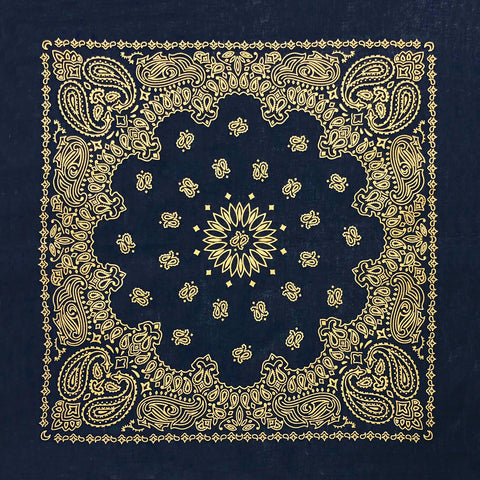 Bandanna - 22" - Metallic Navy Gold Paisley
