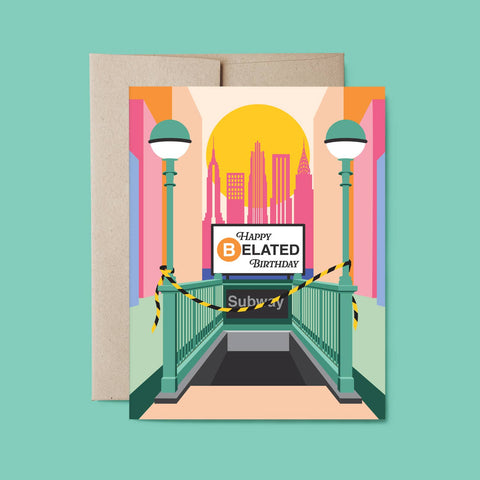 New York Subway Happy Belated Birthday Card