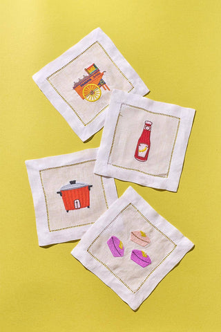 Meryenda Embroidered Linen Coaster/Cocktail Napkin, Set of 4