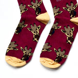 Giraffe Socks | Bamboo Socks | Maroon Socks | African Socks: UK Adult 4-7 / Single Pair / Giraffes