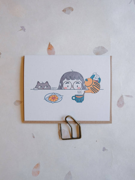 Jam-Filled Cookie w/ Tea Greeting Card ⚘ with eco clear bag