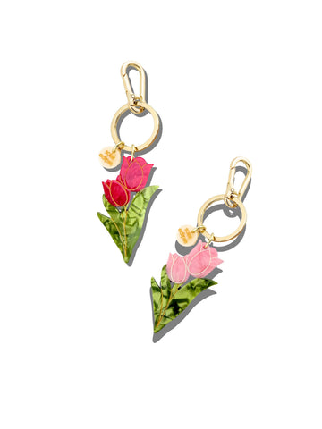 Hand-painted Vintage Tulips Bag Charm + Keychain