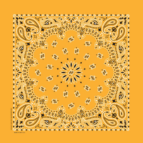 Bandanna - 22" MADE IN USA - Gold Paisley