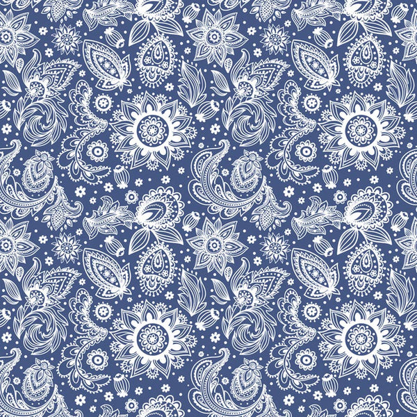 Bandanna - 22" MADE IN USA - English Prims Navy Paisley