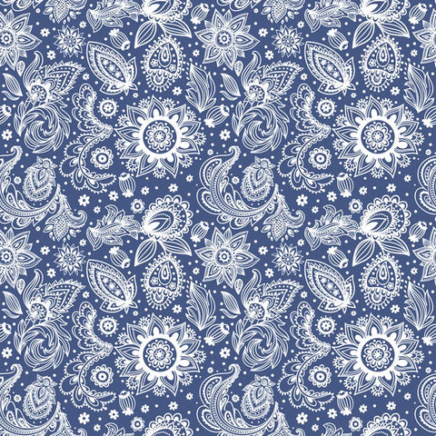 Bandanna - 22" MADE IN USA - English Prims Navy Paisley