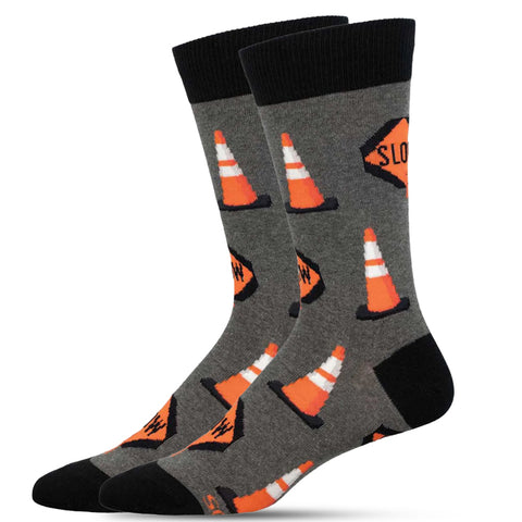 Slow for the Cone Zone Gray Heather Socks