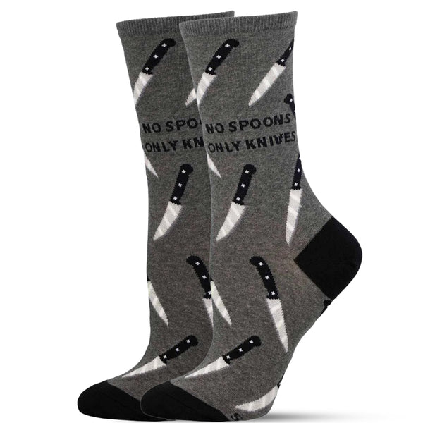 No Spoons Only Knives Gray Heather Socks