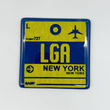 New York City LGA Vintage Luggage Tag Fused Glass 4" Single Coaster