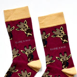 Giraffe Socks | Bamboo Socks | Maroon Socks | African Socks: UK Adult 4-7 / Single Pair / Giraffes