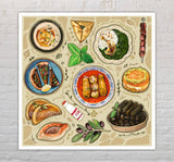 Middle Eastern Cuisine Art Print | Arab Food Illustration