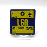 New York City LGA Vintage Luggage Tag Fused Glass 4" Single Coaster