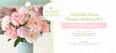 Bendable Blooms Chenille Stem Flower-Making Kit Cottage Garden:  Everything You Need to Make a Beautiful Floral Bouquet: Over 150 Chenille Stems with Floral Tape, Paper Bouquet Wrap, Grosgrain Ribbon, and an Instruction Leaflet