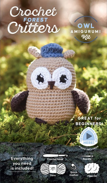 Crochet Forest Critters Amigurumi Kit Owl:  Everything You Need Is Included: 100%-Cotton Yarn, Crochet Hook, Stitch Marker, Tapestry Needle, Fiberfill, Step-by-Step Leaflet, and Exclusive Instruction Videos; Beginner Friendly!
