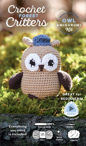 Crochet Forest Critters Amigurumi Kit Owl:  Everything You Need Is Included: 100%-Cotton Yarn, Crochet Hook, Stitch Marker, Tapestry Needle, Fiberfill, Step-by-Step Leaflet, and Exclusive Instruction Videos; Beginner Friendly!