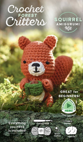 Crochet Forest Critters Amigurumi Kit Squirrel:  Everything You Need Is Included: 100%-Cotton Yarn, Crochet Hook, Stitch Marker, Tapestry Needle, Fiberfill, Step-by-Step Leaflet, and Exclusive Instruction Videos; Beginner Friendly!