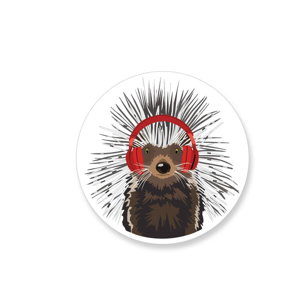 Porcupine with Headphones Vinyl Sticker