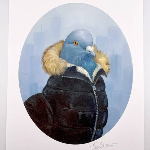 Puffy Coat Pigeon Print