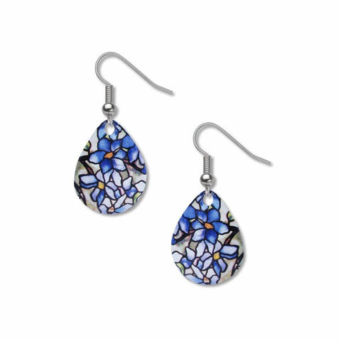 Tiffany Stained Glass Clematis Earrings, MADE in USA