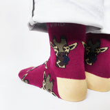 Giraffe Socks | Bamboo Socks | Maroon Socks | African Socks: UK Adult 4-7 / Single Pair / Giraffes