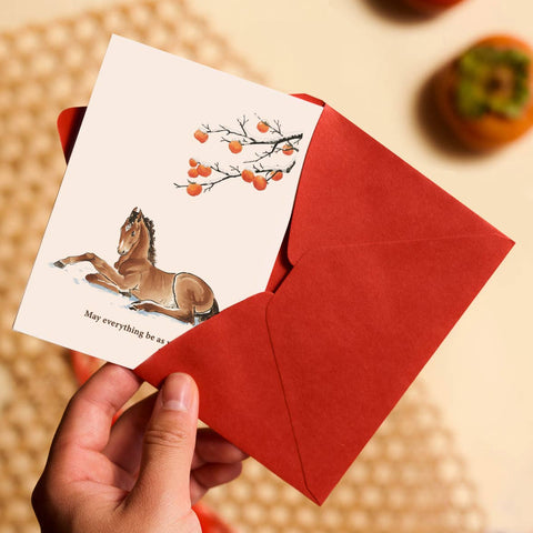 Year of the Horse Persimmons 柿柿如意 Greeting Card