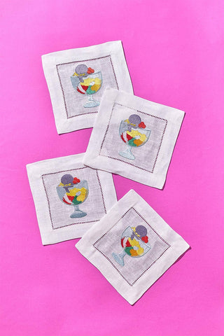 Halo Halo Embroidered Linen Coaster/Cocktail Napkin Set (4)