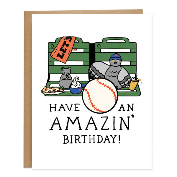 Amazin' Mets Baseball Birthday Card, Queens NYC, Pigeon, Rat