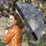 Long Transparent Umbrella with Small Black Polka Dots