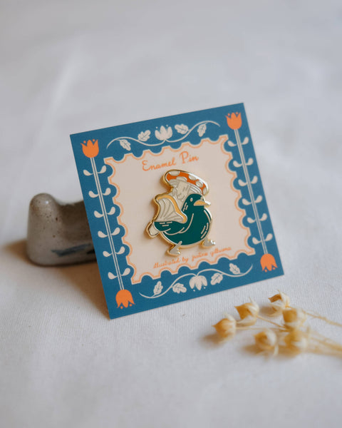 Mushroom Bird Enamel Pin