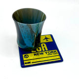 New York City LGA Vintage Luggage Tag Fused Glass 4" Single Coaster