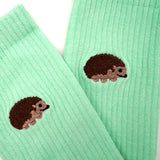 Hedgehog Socks | Ribbed Bamboo Socks | Green Socks