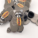 Hot Dog Loving Raccoon Enamel Pin