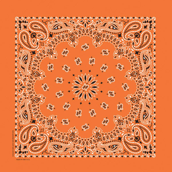 Bandanna - 22" MADE IN USA - Orange Paisley