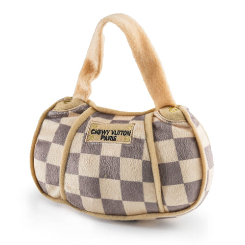 Checker Chewy Vuiton Handbag Squeaker Dog Toy: Large