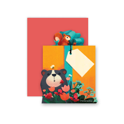 Moon Bear with Bees Die Cut Flat Card