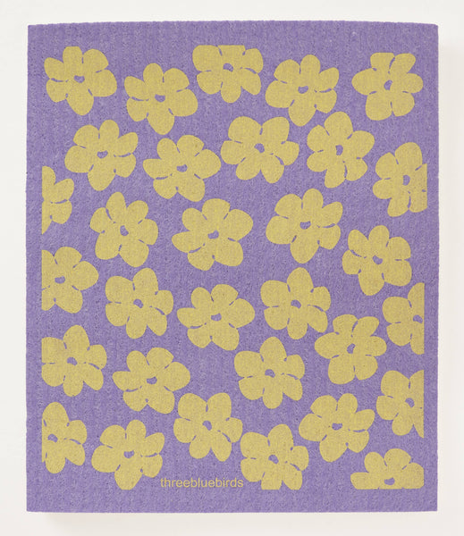 Yellow Poppies on Purple Swedish Dishcloth