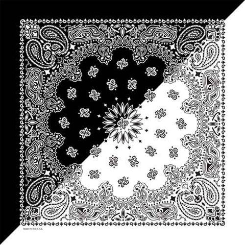 Bandanna Co Paisley Split 22" X 22": White/Black