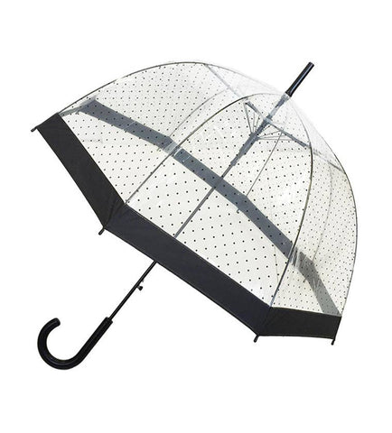 Long Transparent Umbrella with Small Black Polka Dots