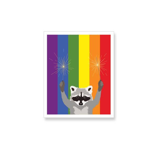 Raccoon with Sparklers Rainbow Flag Gay Pride Vinyl Sticker