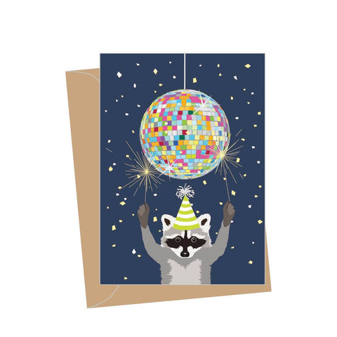 Mini Birthday Disco Raccoon, Folded Enclosure Cards