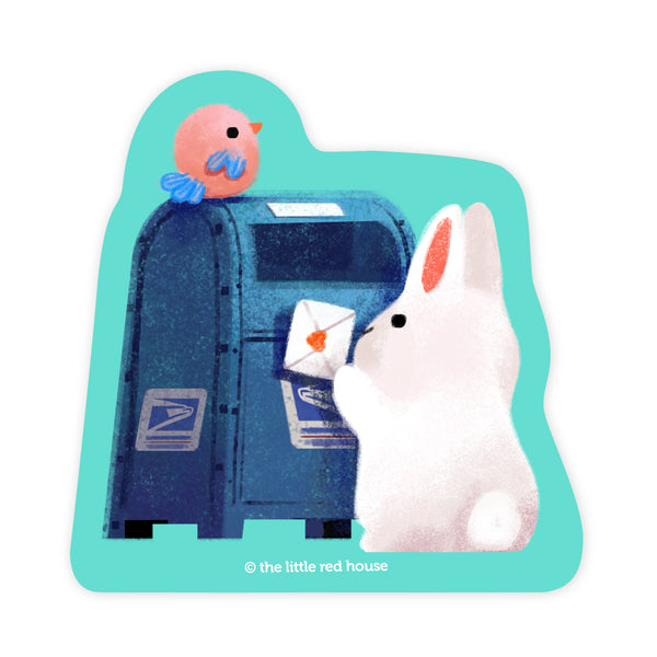 White Bunny Mail Vinyl Sticker