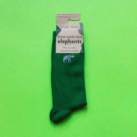 Ribbed Bamboo Socks - Elephants