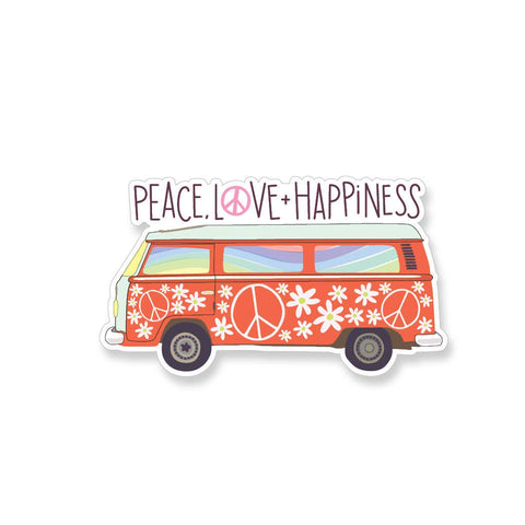 Peace Love Happiness VW Bus Vinyl Sticker
